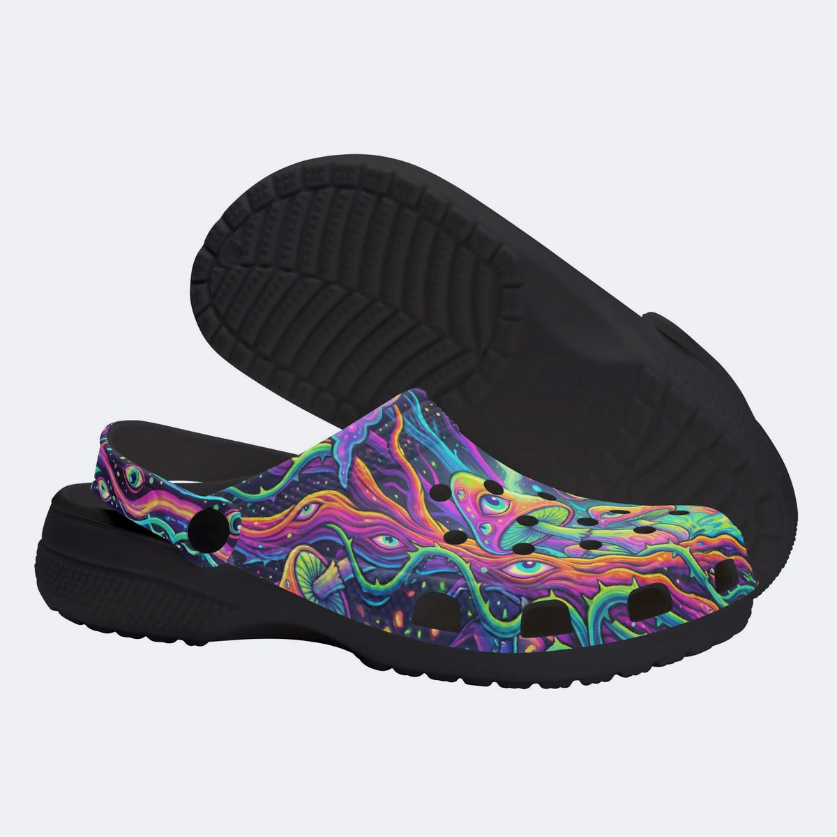 Psychedelic Forest Glowing Mushroom Print Fleece-Lined Clogs