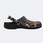 Irezumi Wave & Koi & Demon Face Print Fleece-Lined Clogs