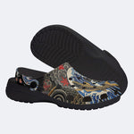 Irezumi Wave & Koi & Demon Face Print Fleece-Lined Clogs