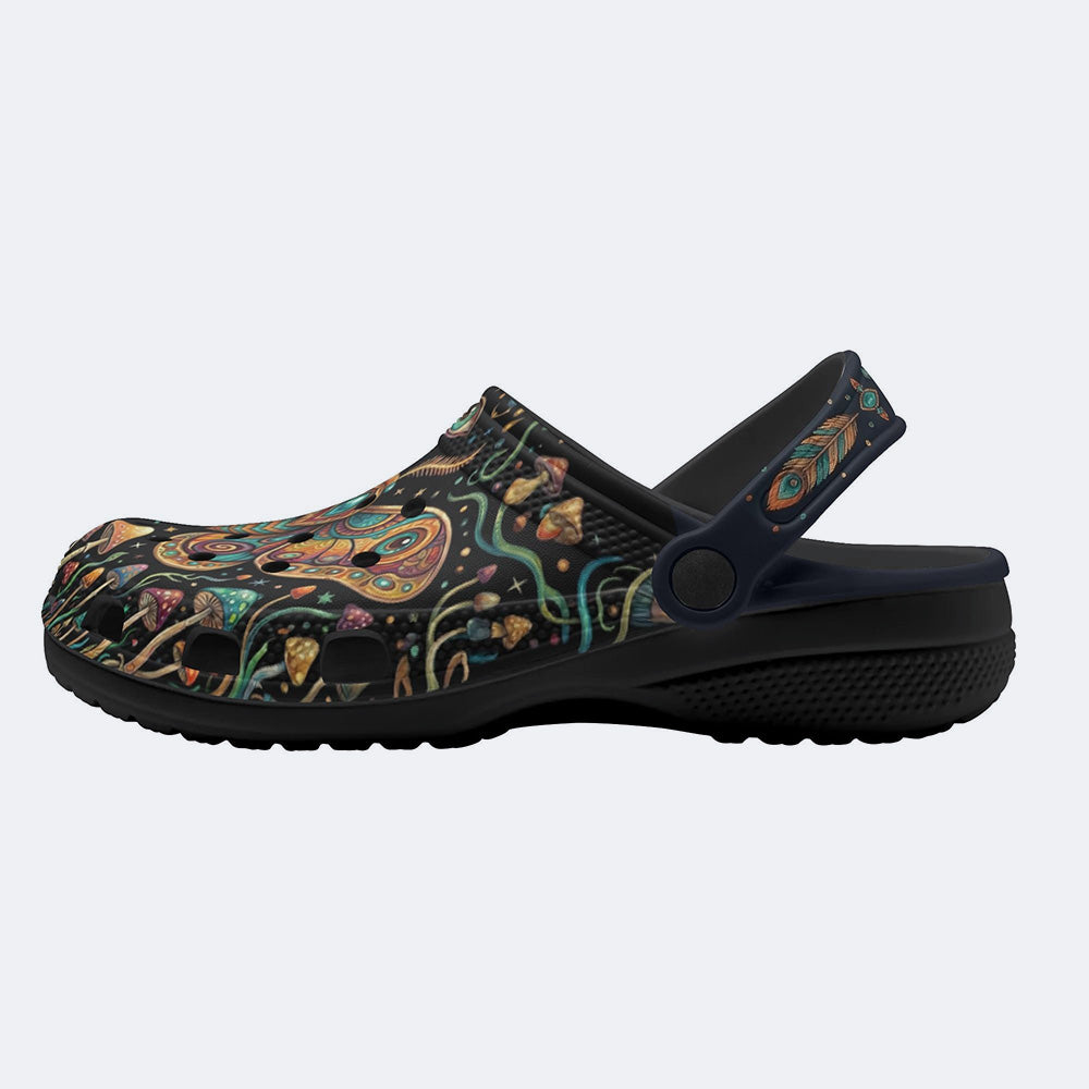 Psychedelic Mushroom Forest Moth Retro Print Fleece-Lined Clogs