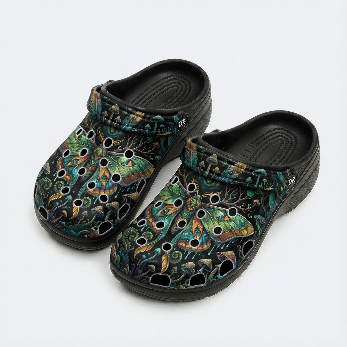 Forest Mystery Moth Print Fleece-Lined Clogs