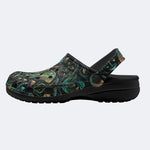 Forest Mystery Moth Print Fleece-Lined Clogs
