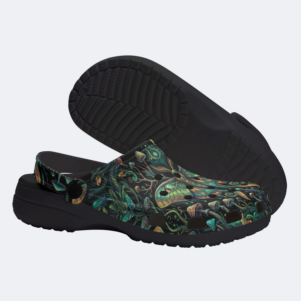 Forest Mystery Moth Print Fleece-Lined Clogs