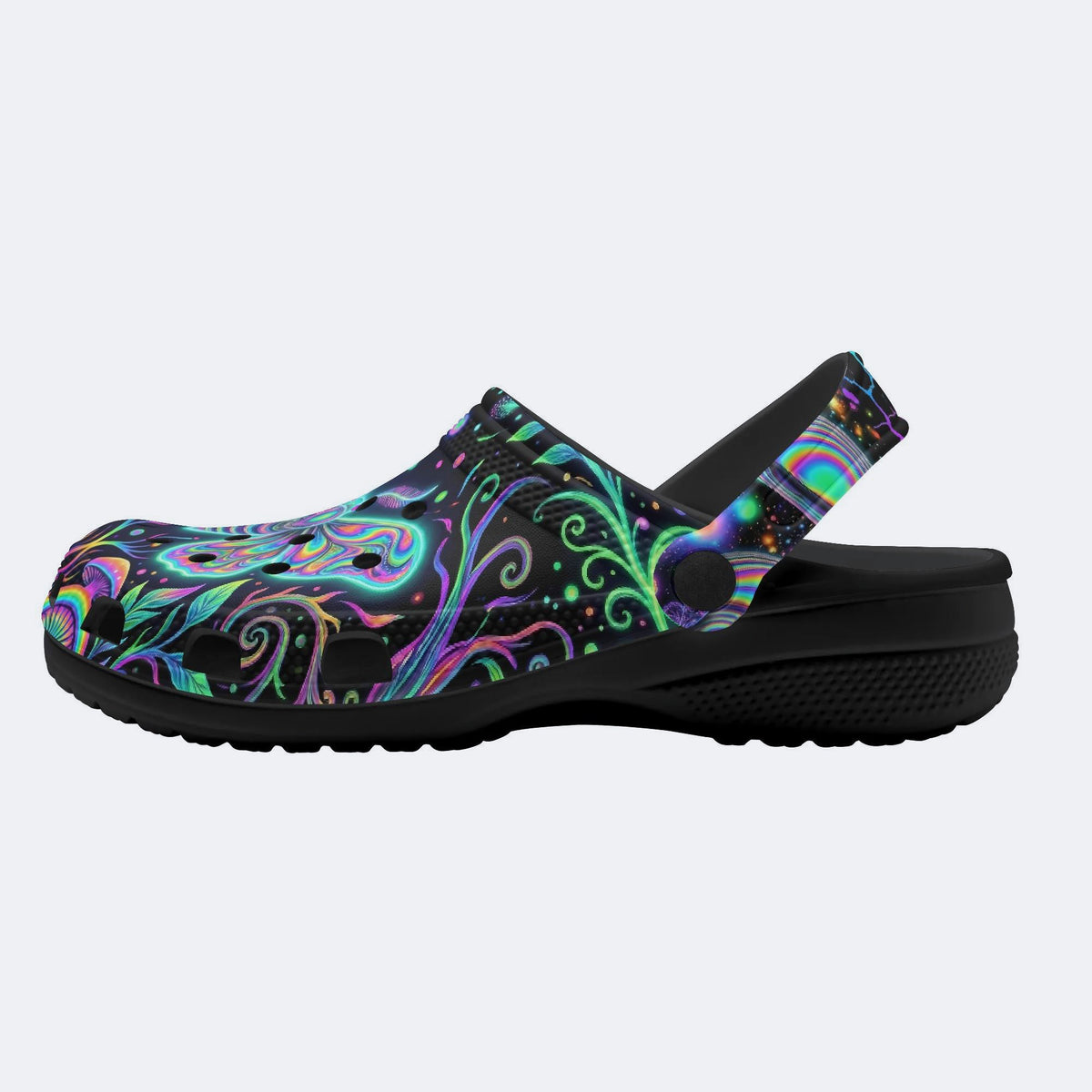 Neon Blue Green Psychedelic Moth Clogs