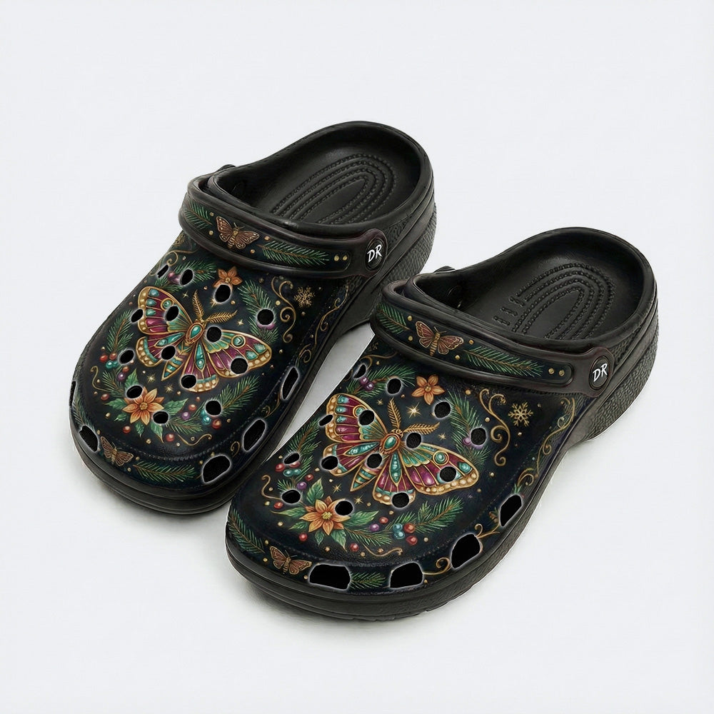 Jewel Moth Vintage Wreath Print Fleece-Lined Clogs