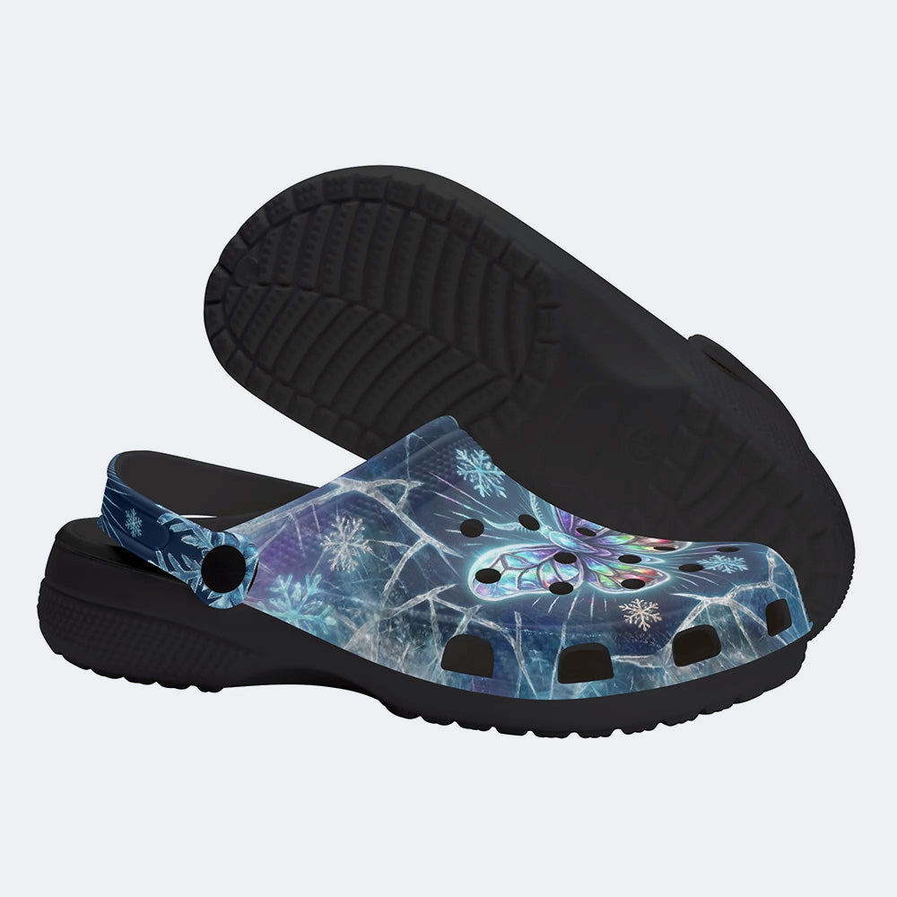 Ice Crystal Light Moth Print Fleece-Lined Clogs