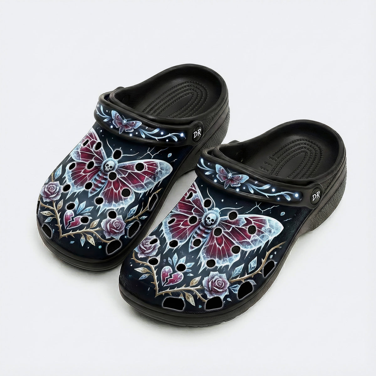 Ice Crystal Garland Death Moth Print Clogs