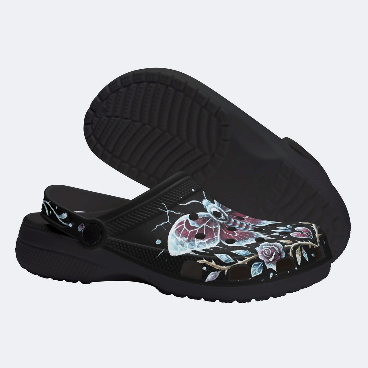 Ice Crystal Garland Death Moth Print Clogs