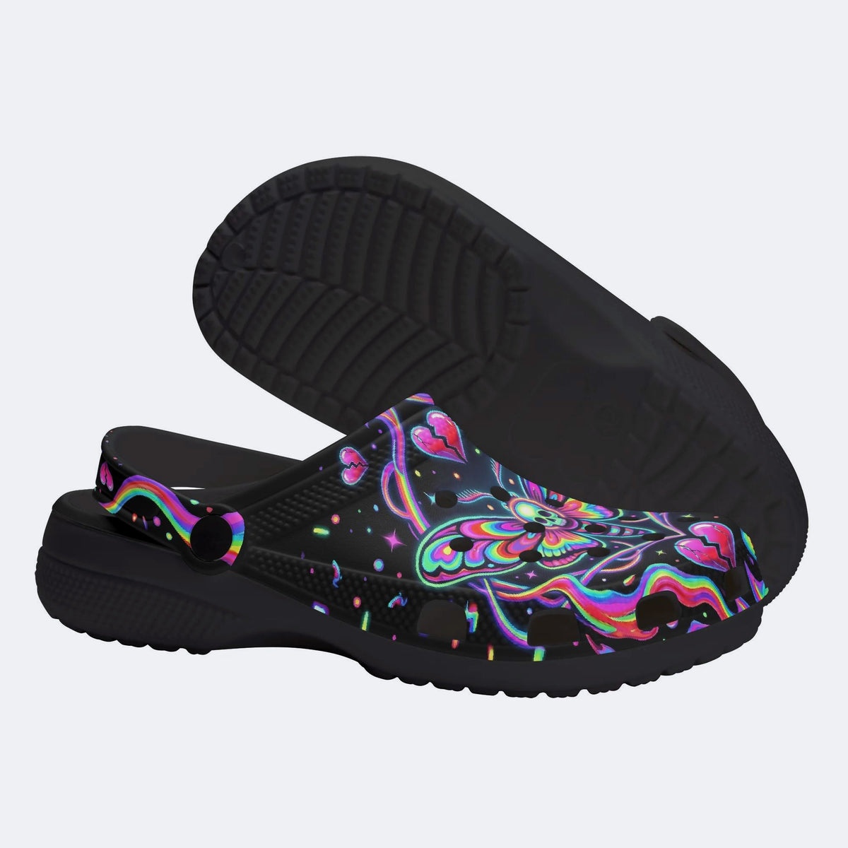 Death Moth Liquid Spectrum Love Ritual Print Clogs