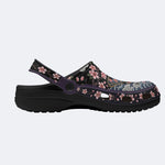 Cherry Blossom Moth Print Fleece-Lined Clogs