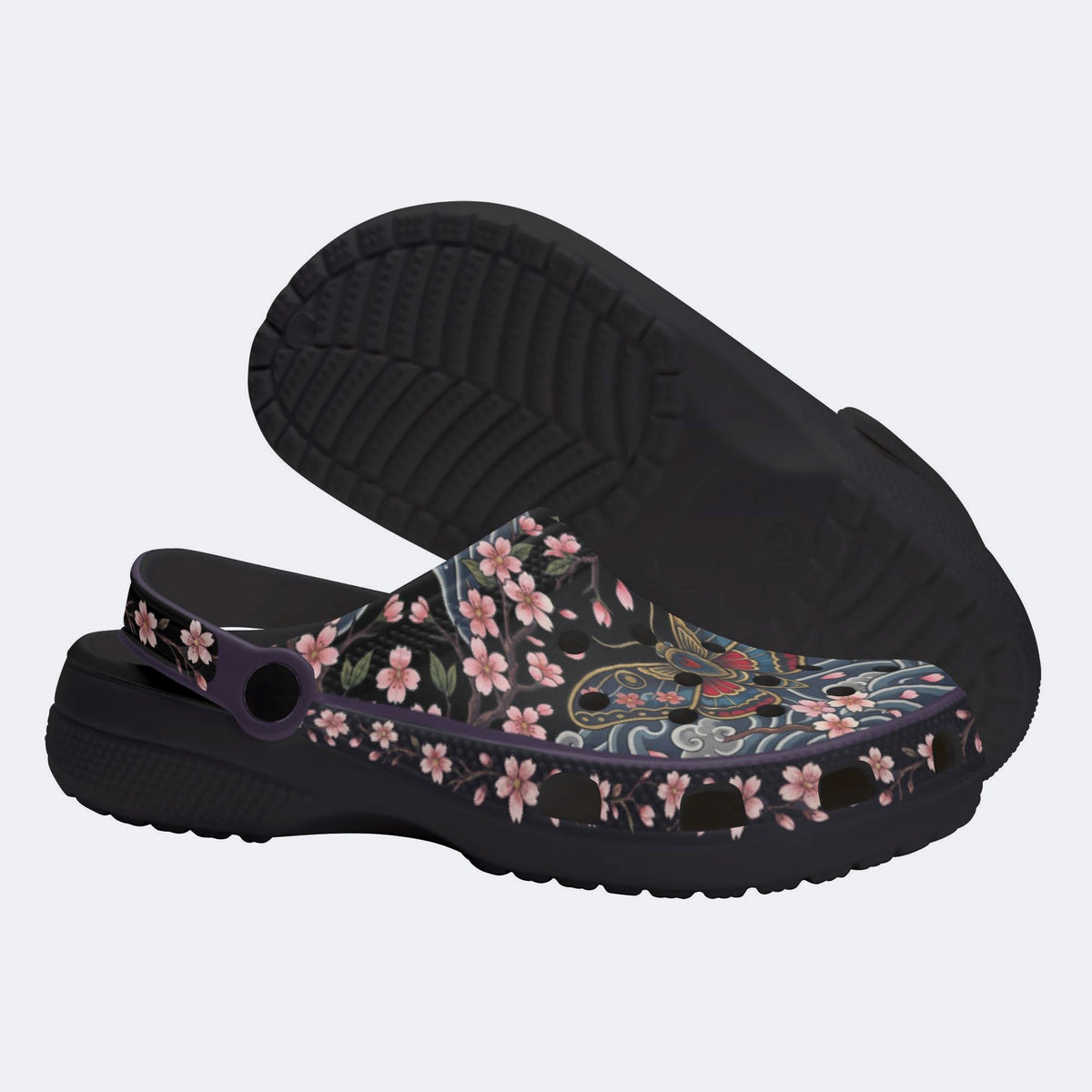 Cherry Blossom Moth Print Fleece-Lined Clogs