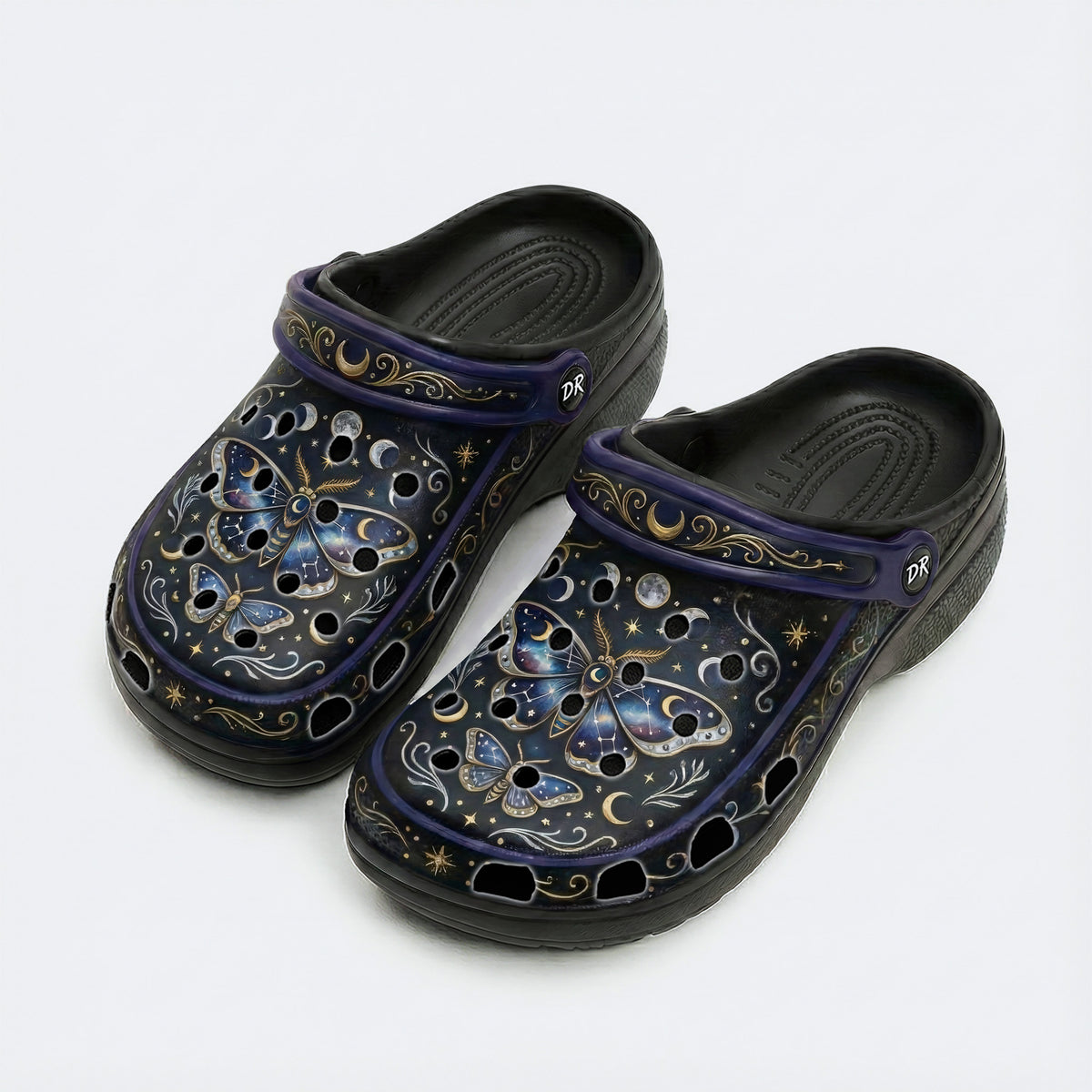 Starry Jewel Moth Print Fleece-Lined Clogs