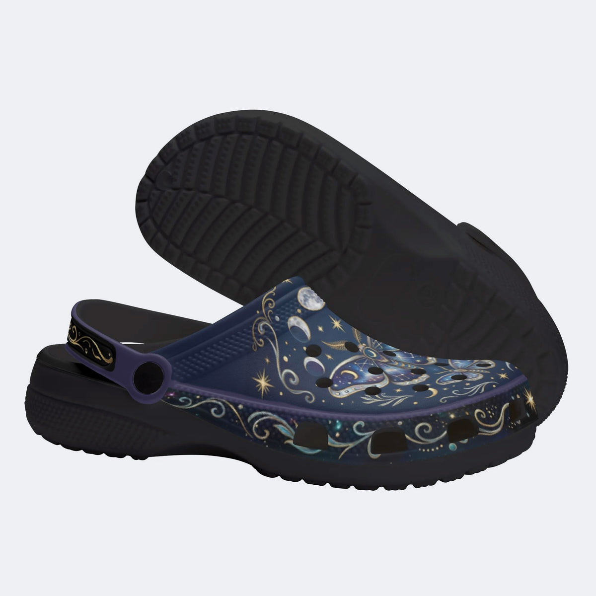 Starry Jewel Moth Print Fleece-Lined Clogs