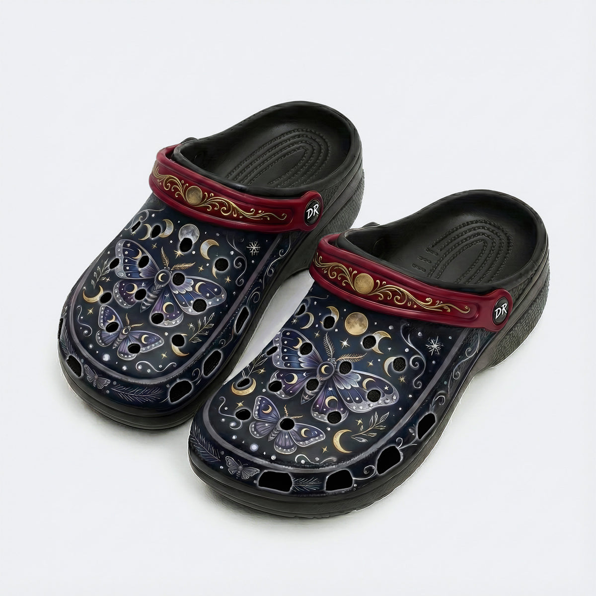 Starry Psychedelic Moth Print Clogs