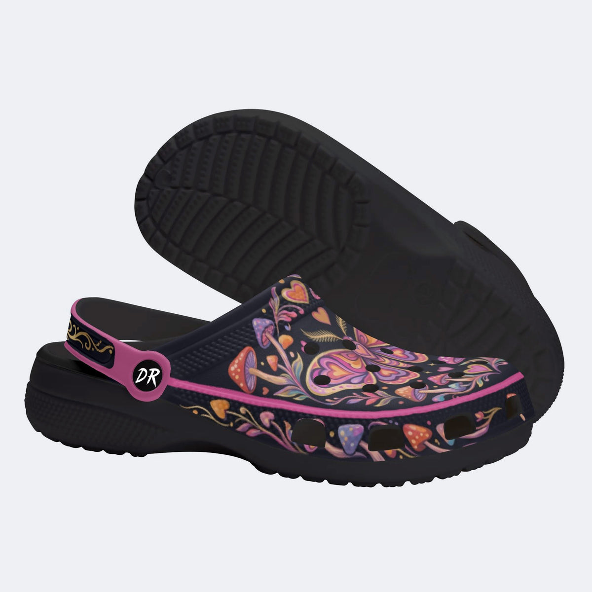 Psychedelic Mushroom & Moth Print Clogs