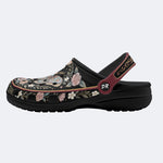 Romantic Wreath Moth Print Fleece-Lined Clogs