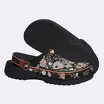 Romantic Wreath Moth Print Fleece-Lined Clogs