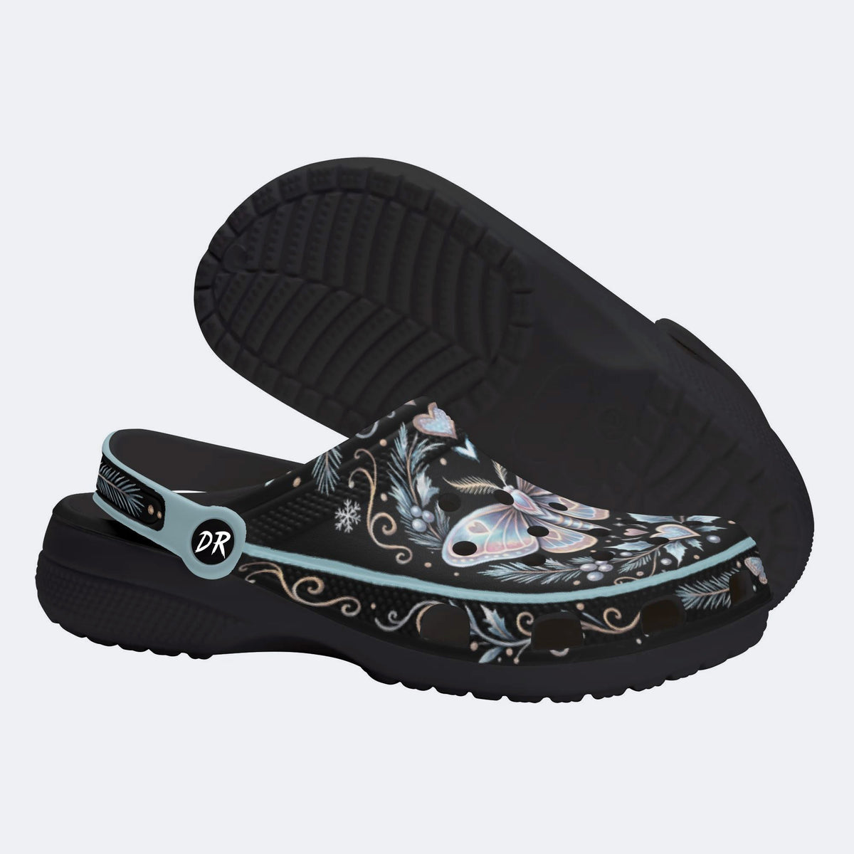 Ice Crystal Wreath Moth Print Clogs