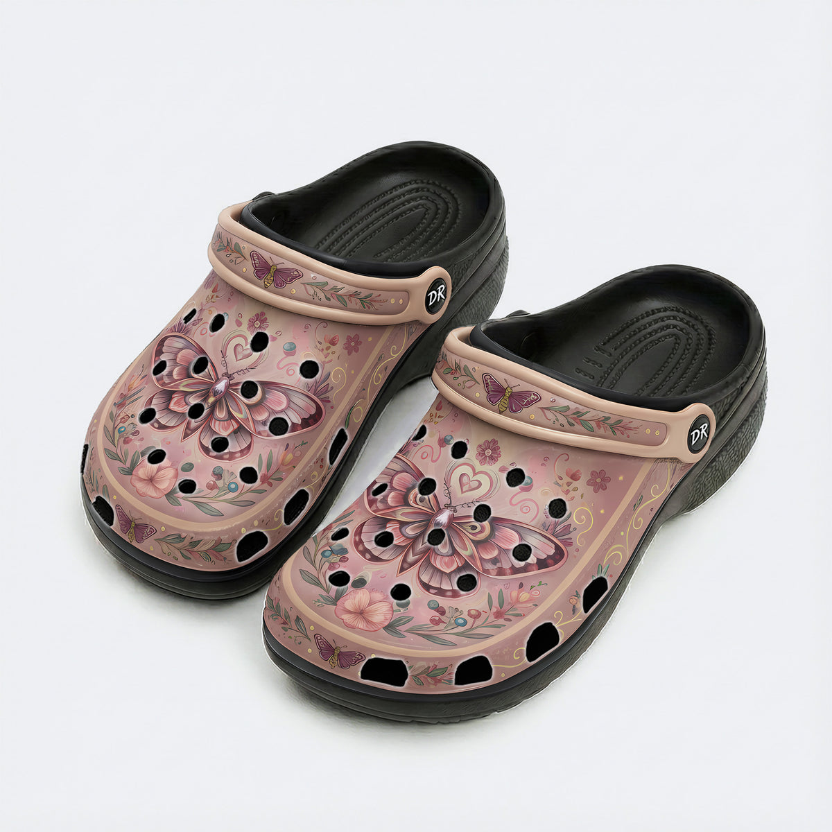 Dreamy Psychedelic Moth Print Fleece-Lined Clogs