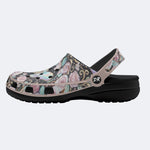 Iridescent Romantic Moth Print Fleece-Lined Clogs