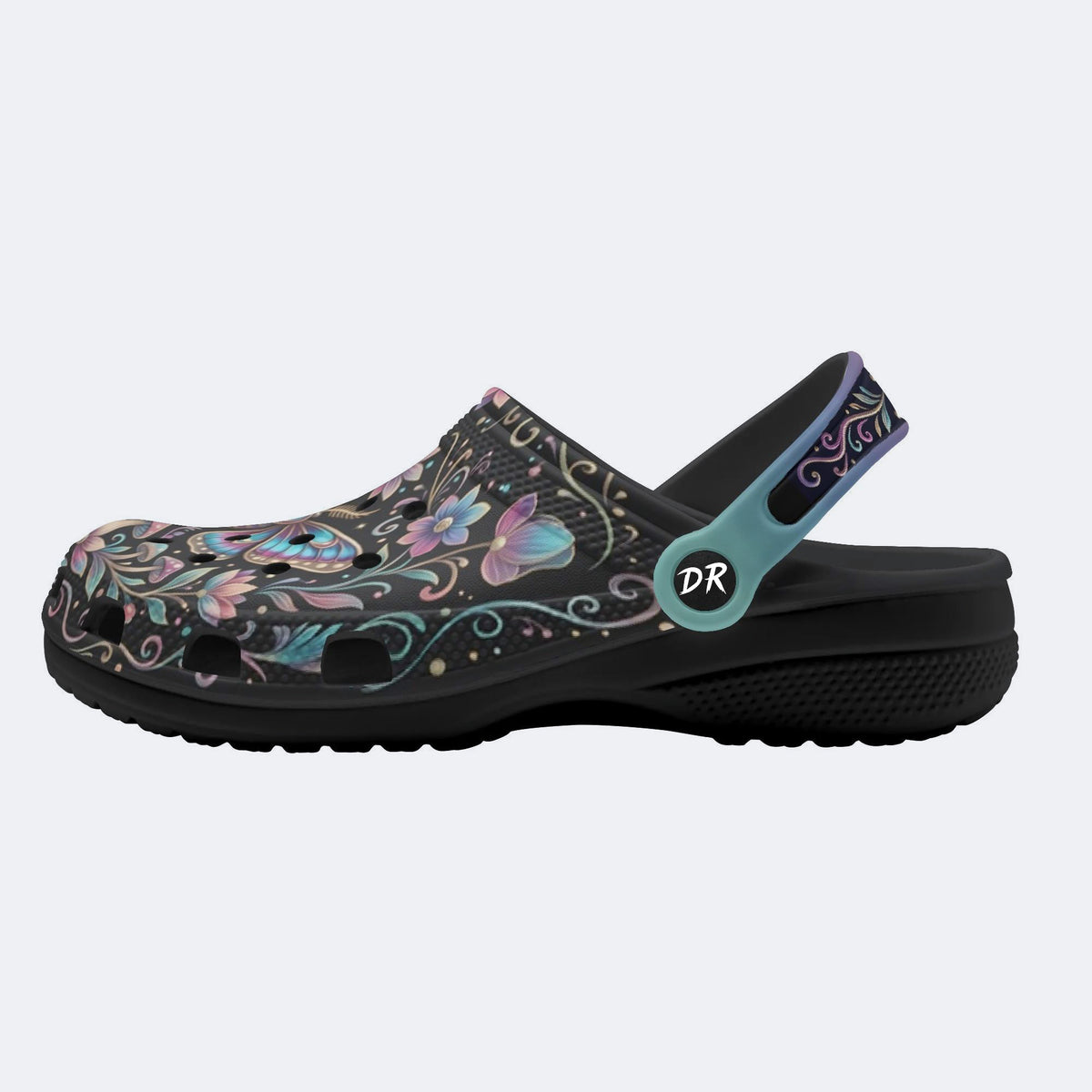 Iridescent Romantic Jewel Moth Print Clogs