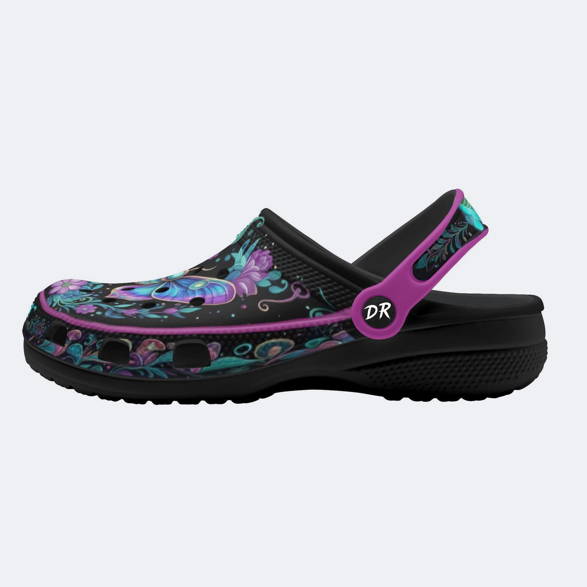 Psychedelic Moth Wreath Print Fleece-Lined Clogs