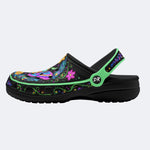 Fluorescent Moth Wreath Print Fleece-Lined Clogs