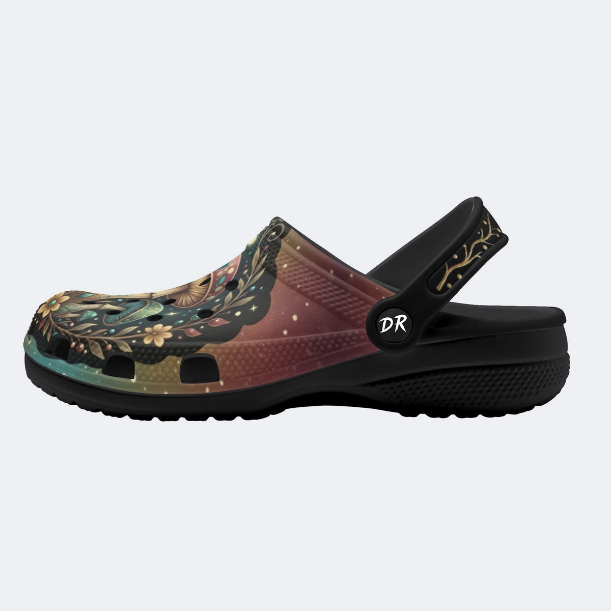 Jewel Mushroom Vintage Wreath Print Fleece-Lined Clogs