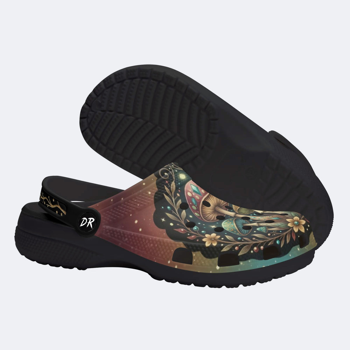Jewel Mushroom Vintage Wreath Print Fleece-Lined Clogs