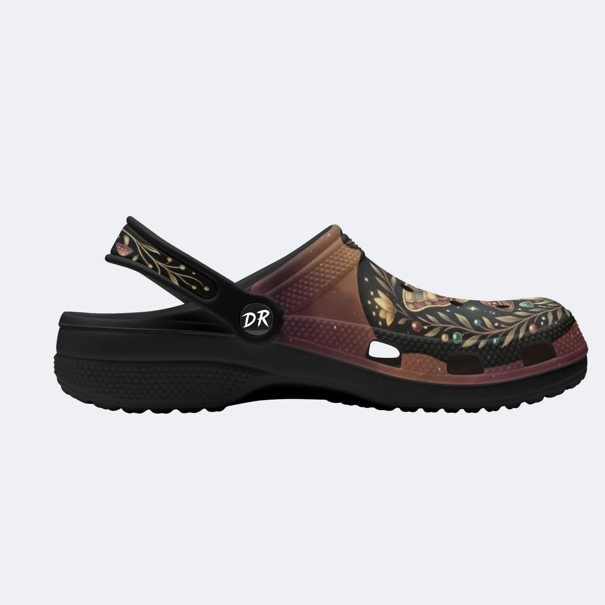 Jewel Moth Vintage Wreath Print Clogs