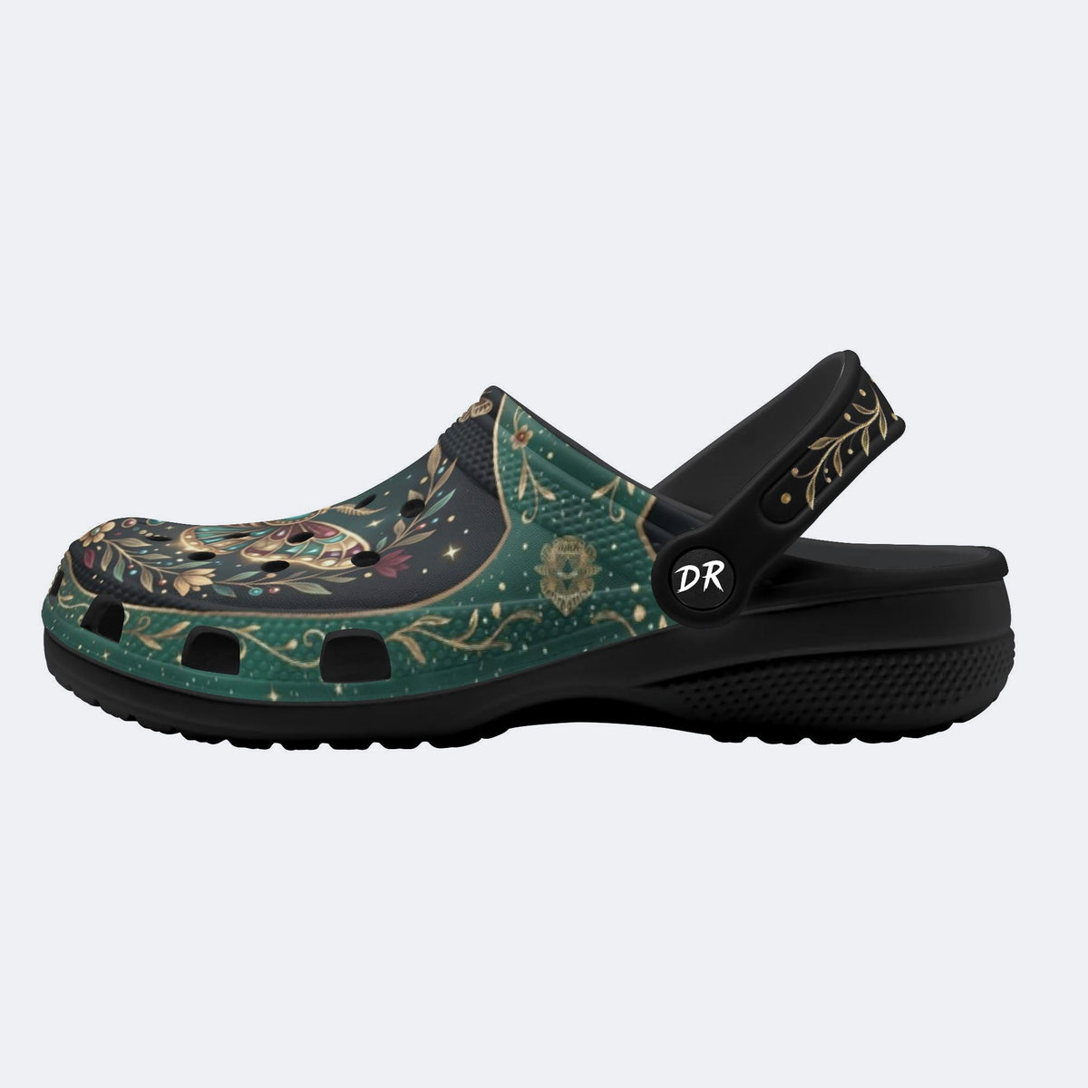 Jewel Moth Vintage Wreath Print Clogs