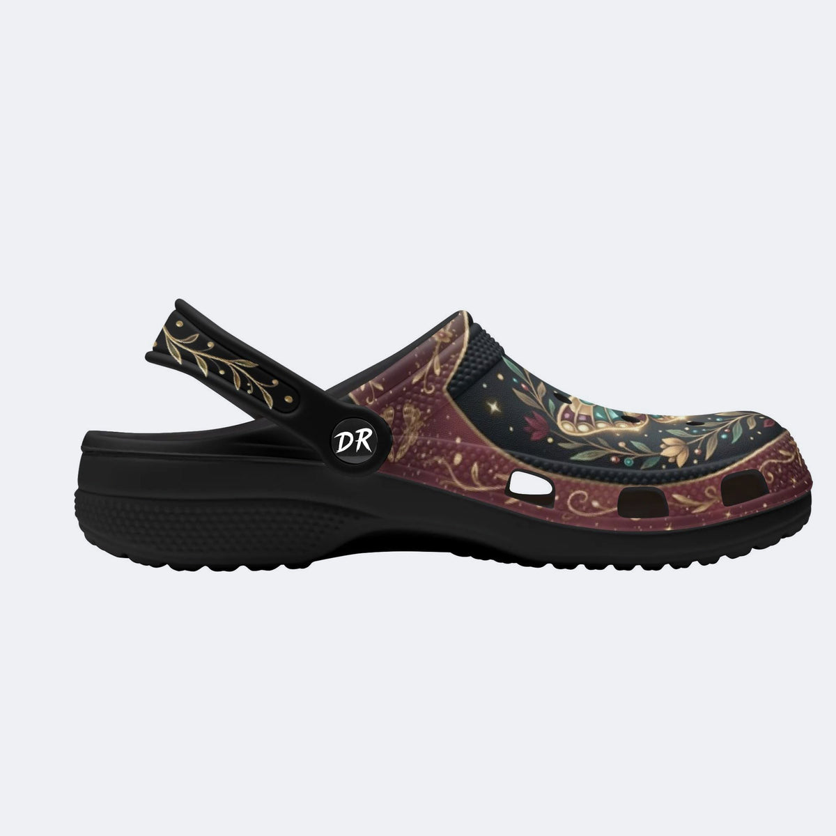 Jewel Moth Vintage Wreath Print Clogs