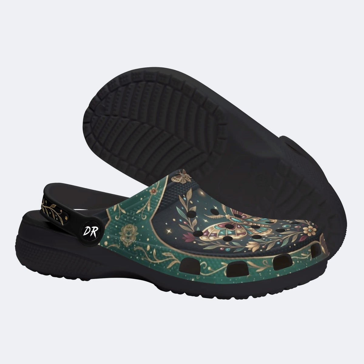 Jewel Moth Vintage Wreath Print Clogs