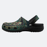 Jewel Eagle Vintage Wreath Print Fleece-Lined Clogs