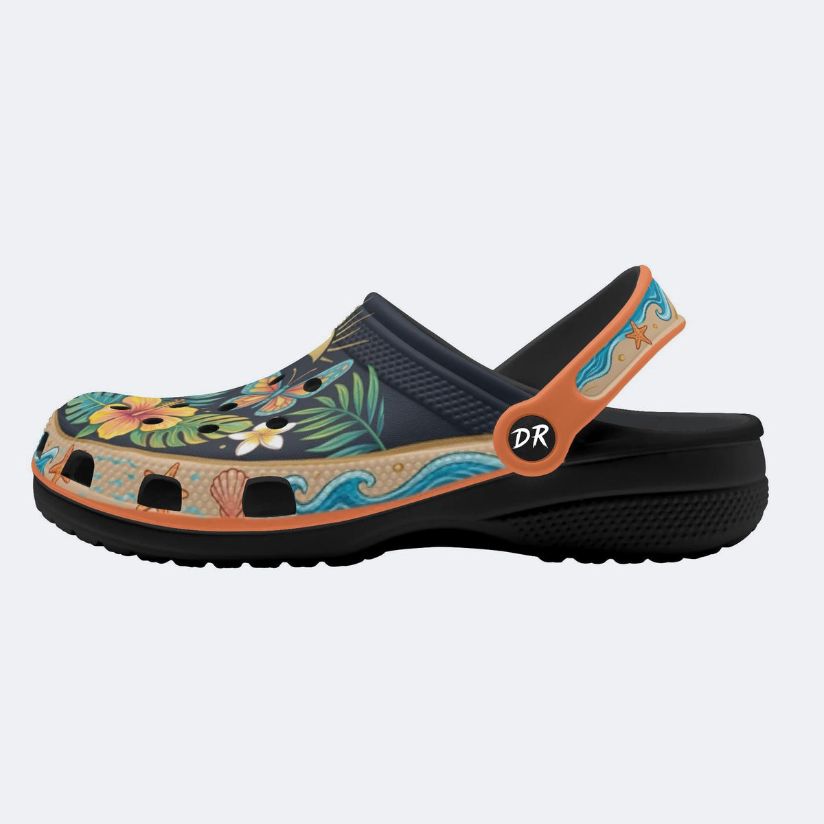Tropical Butterfly Hibiscus Print Fleece-Lined Clogs