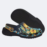 Tropical Floral Hibiscus Print Fleece-Lined Clogs