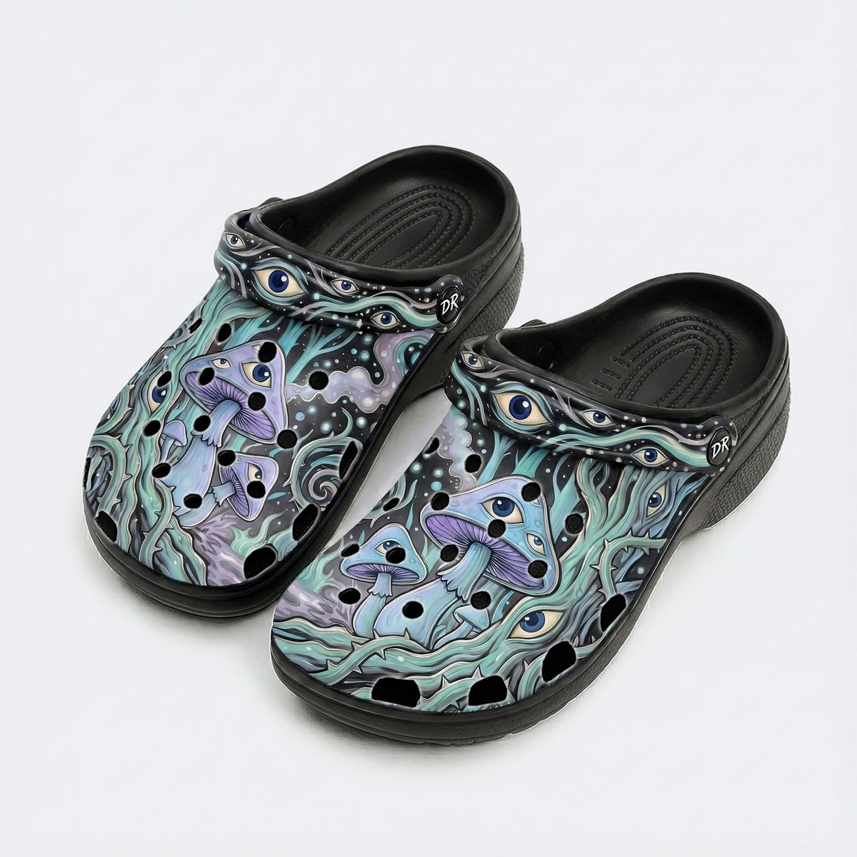 Psychedelic Forest Glowing Mushroom Print Clogs