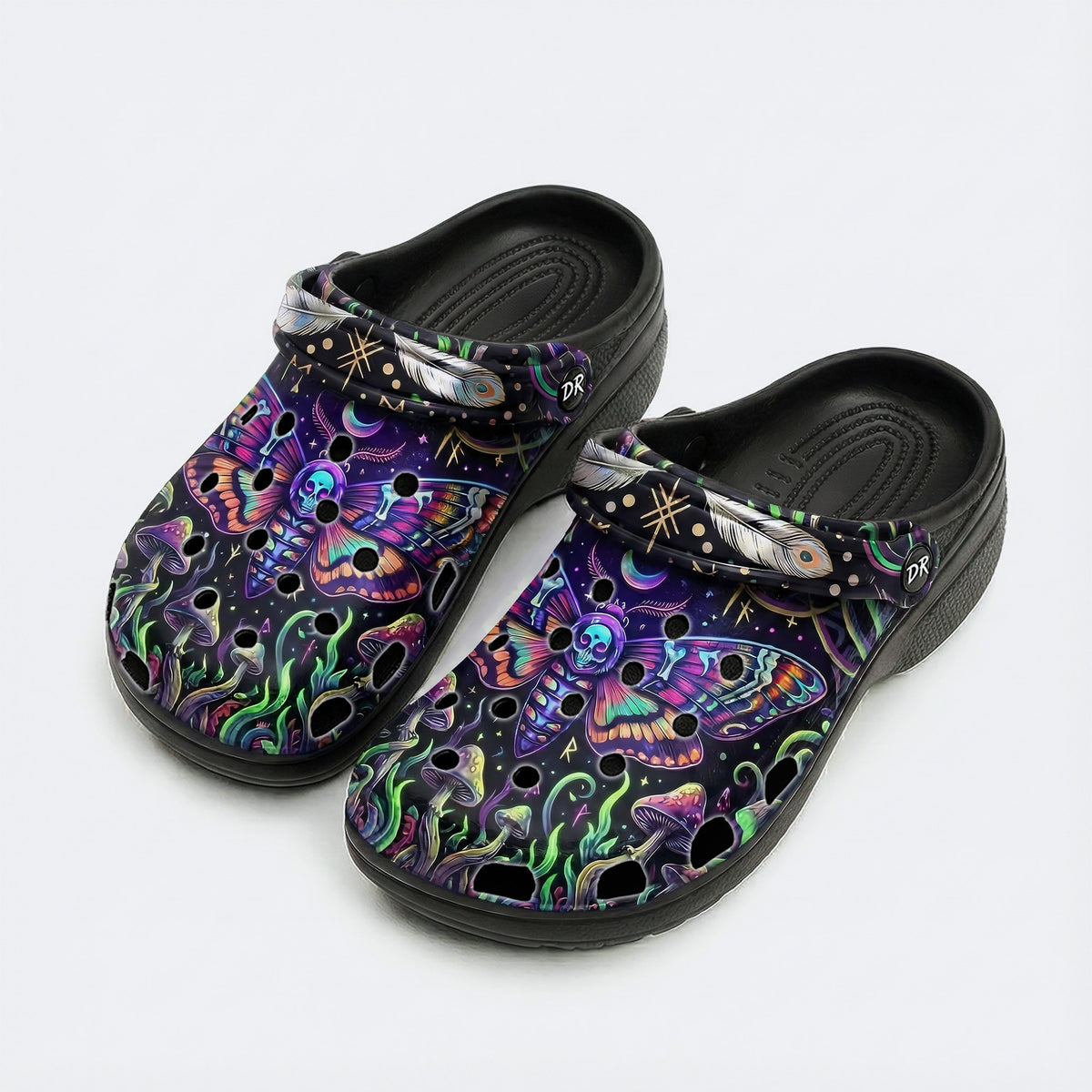 Mushroom Forest Death Moth Print Clogs