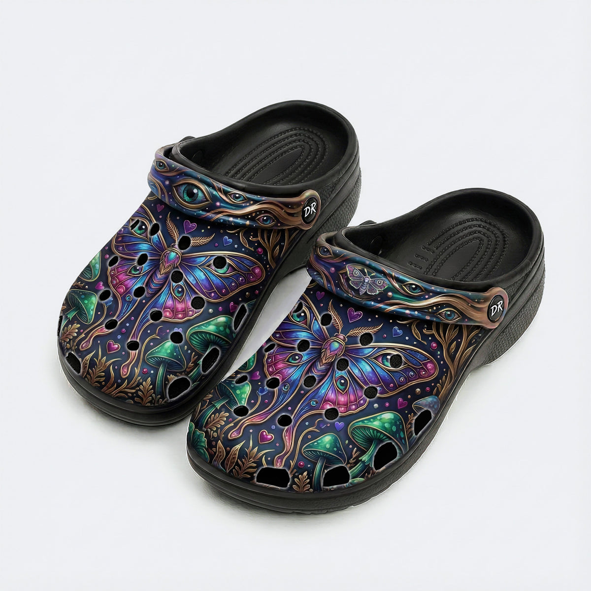 Forest Mystery Moth Print Clogs