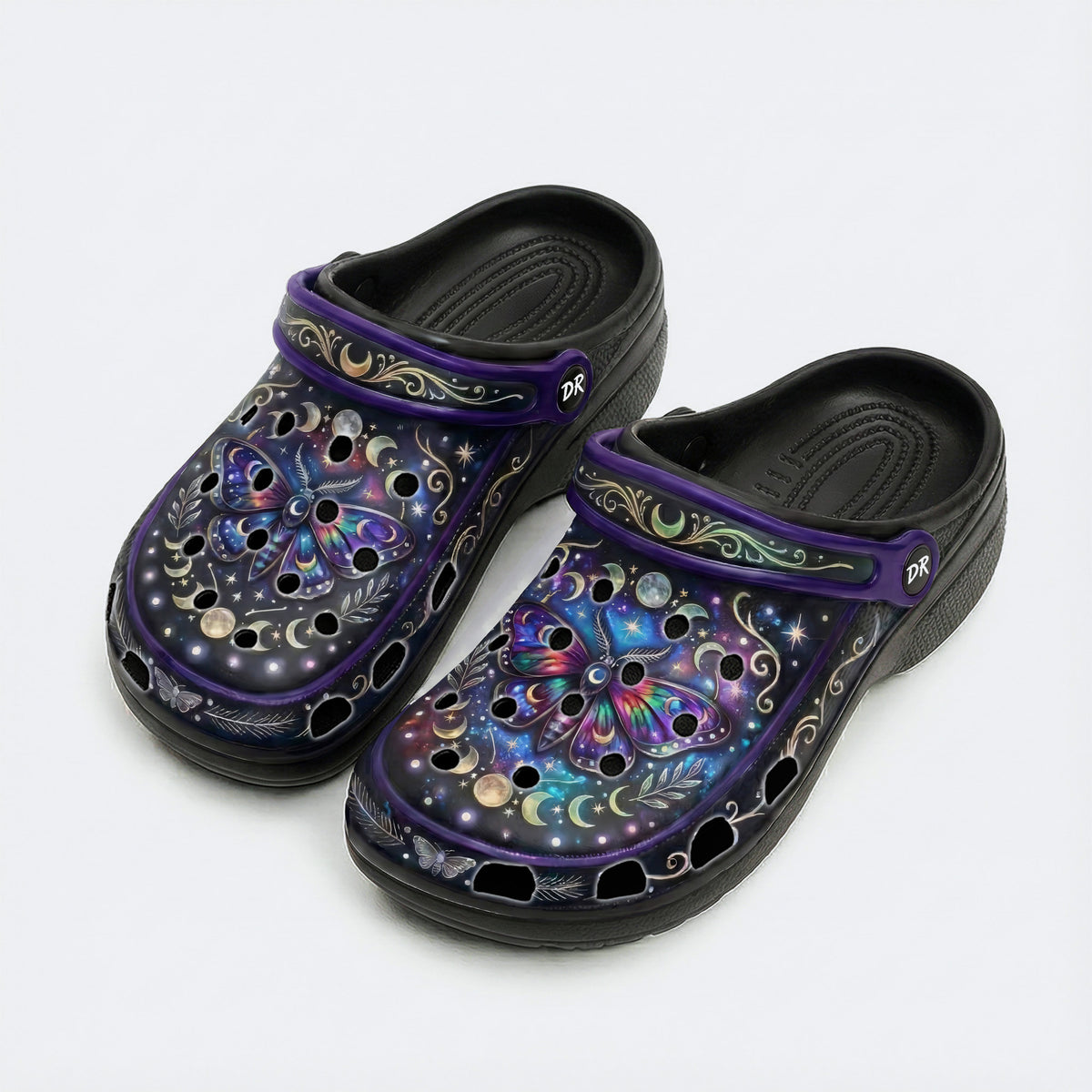 Jewel Moth Vintage Wreath Print Clogs