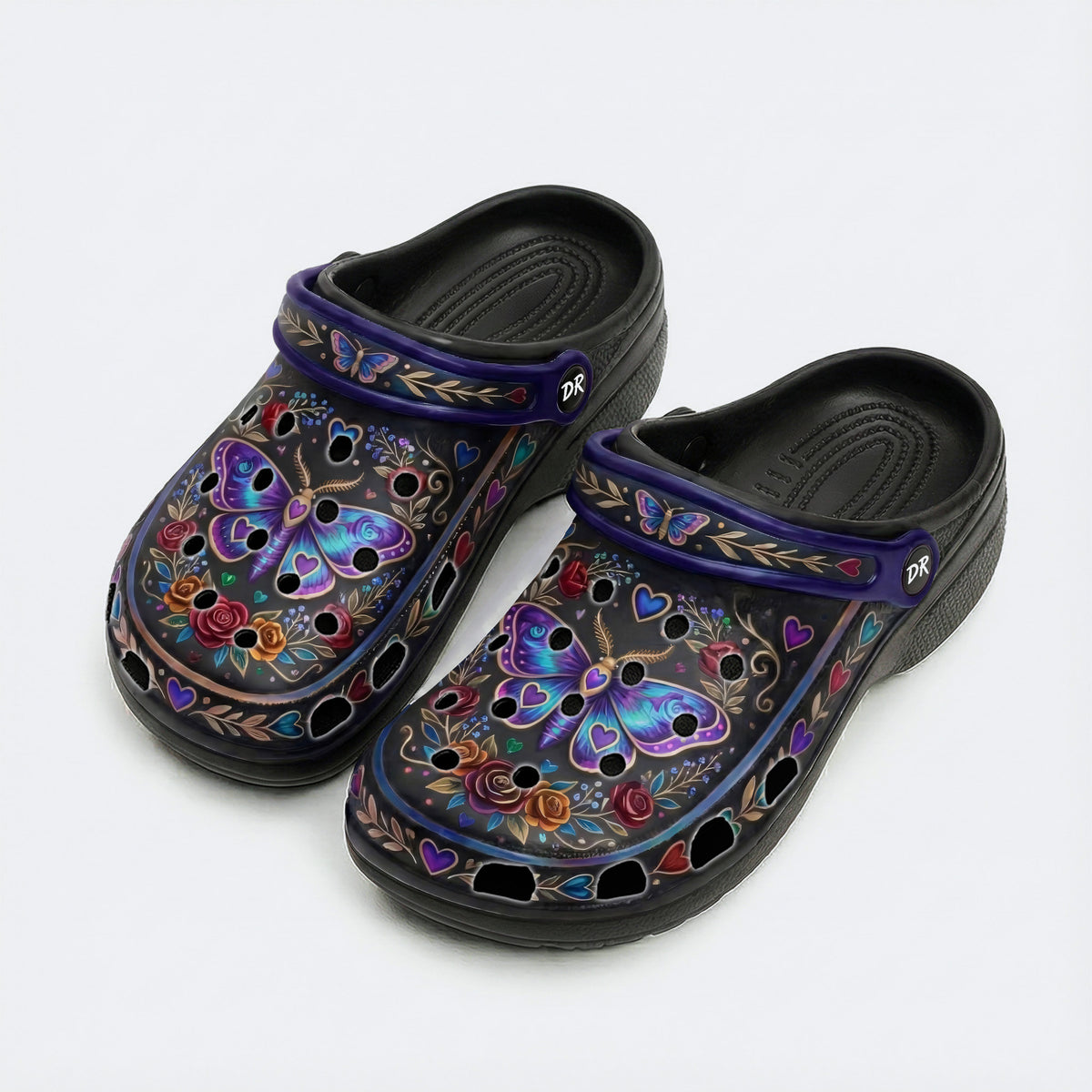 Vintage Moth Rose Print Clogs