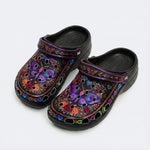 Psychedelic Moth Vintage Wreath Print Fleece-Lined Clogs