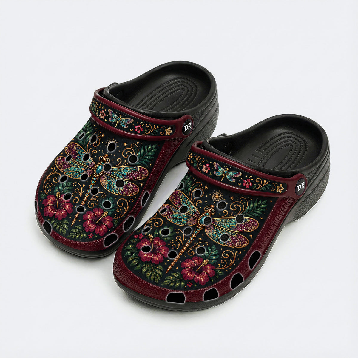 Jewel Dragonfly Flora Print Clogs