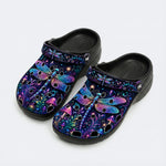 Psychedelic Mushroom Dragonfly Print Fleece-Lined Clogs