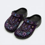 Mystic Black Cat Tropical Hibiscus Print Clogs