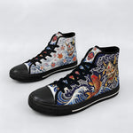 Irezumi Wave & Koi & Demon Face Print High-Top Sneakers