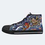 Irezumi Wave & Koi & Demon Face Print High-Top Sneakers