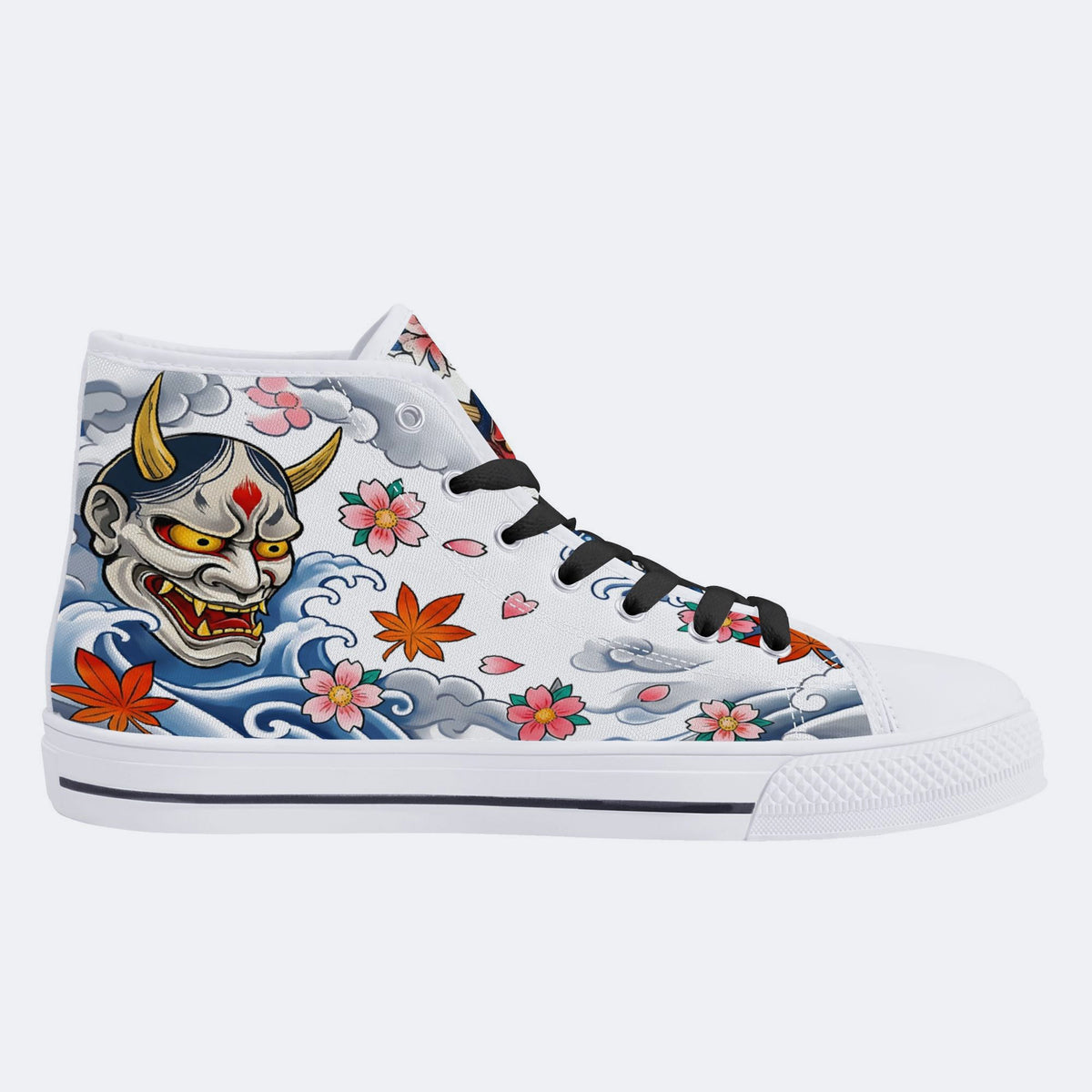 Irezumi Wave & Koi & Demon Face Print High-Top Sneakers