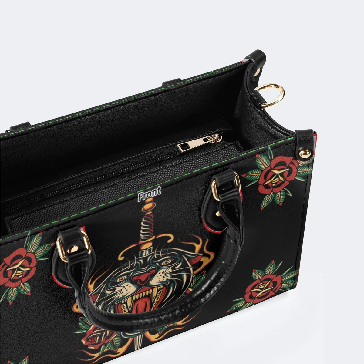 Fire Tiger Traditional Tattoo Print - Leather Handbag