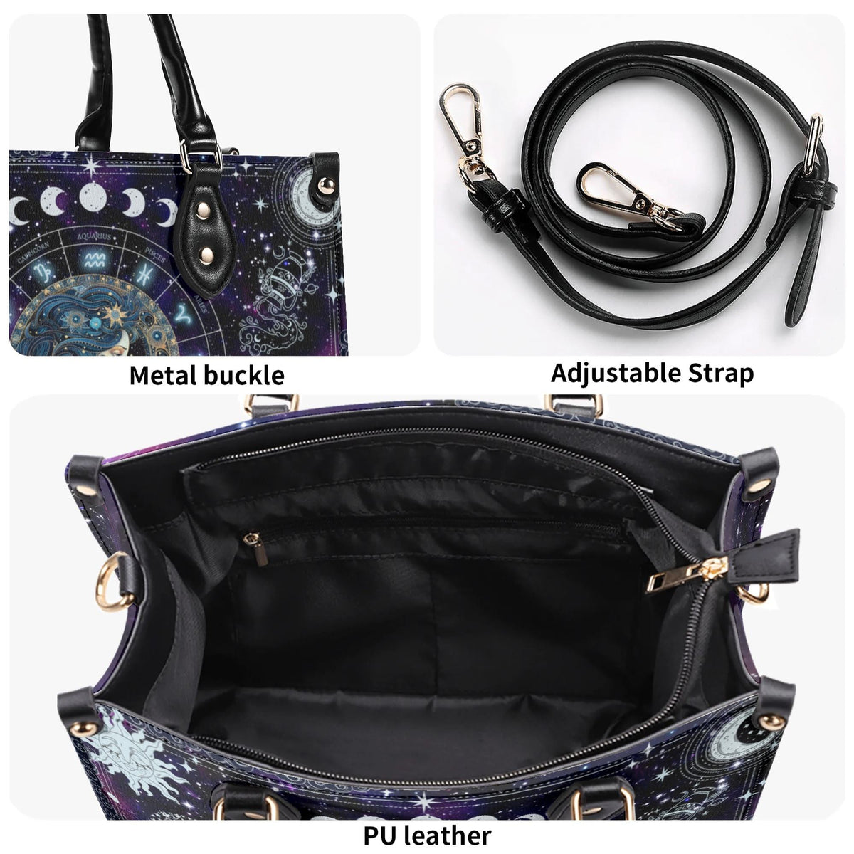Aquarius Starry Sky - Leather Handbag